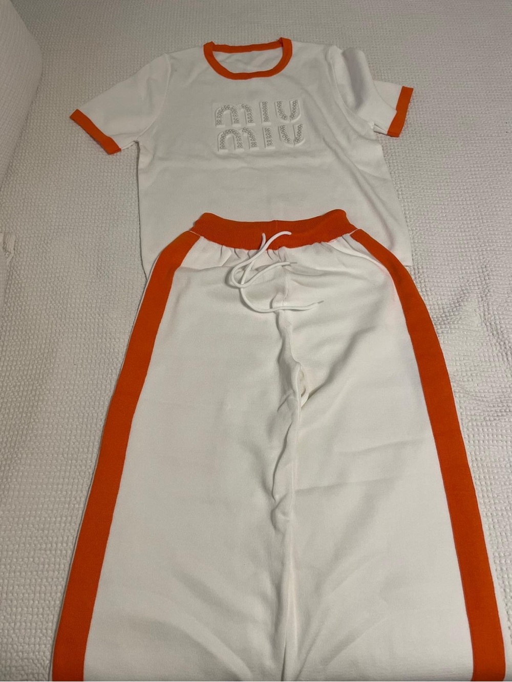 Miu Miu White and Orange Trim Kids Pajama Set